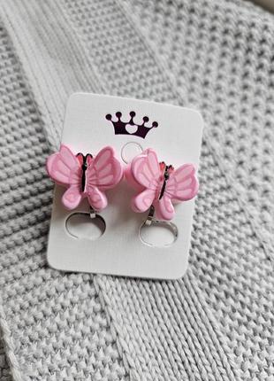 Детские клипсы розовые бабочки для ушей серьги красивые для девочки девушек украшения бижутерии обманки синие бирюзовые белые сиреневые3 фото