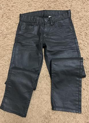 Джинсы черные брюки кожаные джинсы под кожу для девушки 8-12 лет2 фото