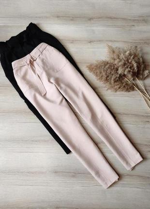 Шикарні брюки льон лляні штани висока посадка з поясом2 фото