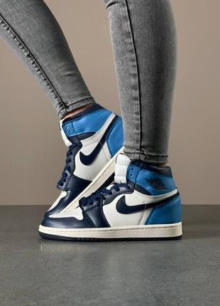 Женские голубые кроссовки nike air jordan 1 high blue white black8 фото