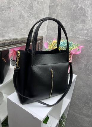 Женская стильная и качественная сумка из искусственной кожи черная3 фото