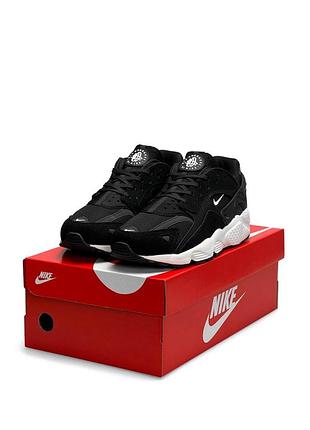 Чоловічі кросівки nike air huarache runner black white #найк
