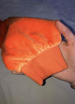 Бершка велюровая худи оранжевого цвета6 фото