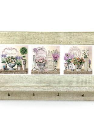 Деревянная декоративная полочка-вешалка "прованс" - "букет роз, дельфиниумов и тюльпанов" 22 38 см