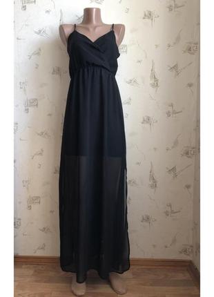 Сарафан/платье шифоновое с подкладкой, чёрный шифоновый сарафан h&m1 фото