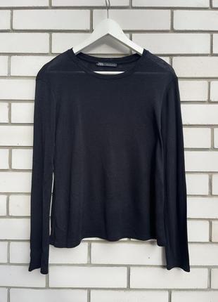 Шерстяной черный джемпер лонгслив кофта шерсть,лиоцелл zara