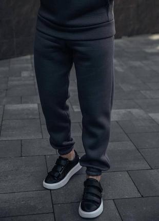 Спортивний костюм чоловічий на флісі кофта кенгуру вільного крою штани джогери комплект теплий стильний базовий чорний сірий синій7 фото