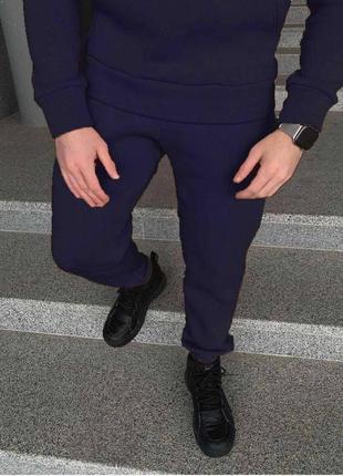 Спортивний костюм чоловічий на флісі кофта кенгуру вільного крою штани джогери комплект теплий стильний базовий чорний сірий синій8 фото