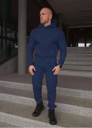 Спортивний костюм чоловічий на флісі кофта кенгуру вільного крою штани джогери комплект теплий стильний базовий чорний сірий синій5 фото