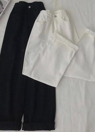 Джинси вільного крою на високій посадці широкі прямі штани стильні базові брюки чорні білі2 фото