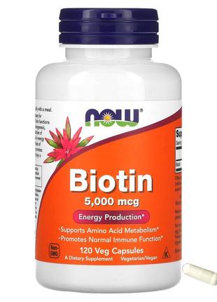 Now foods биотин 5000 мкг 120 вегетарианских капсул витамин для волос кожи иммунитета now-00474