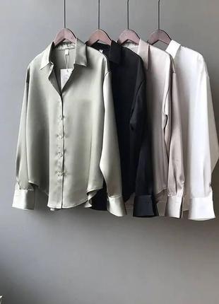 Шелковая рубашка свободного кроя с длинными рукавами блуза рубашка блузка стильная базовая белая черная хаки серая4 фото