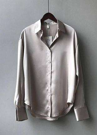 Шовкова сорочка вільного крою з довгими рукавами блуза рубашка блузка стильна базова біла чорна хакі сіра2 фото