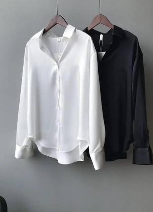 Шелковая рубашка свободного кроя с длинными рукавами блуза рубашка блузка стильная базовая белая черная хаки серая6 фото