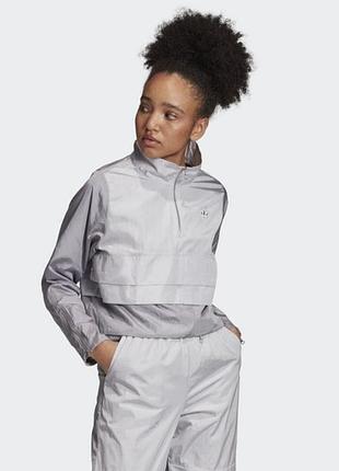 Adidas вітровка, укорочений анорак, олімпійка срібна, зіпка