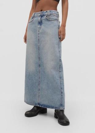 Джинсовая юбка макси, джинсовая юбка с разрезом сзади4 фото