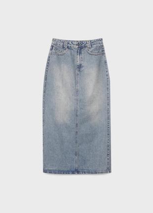 Джинсовая юбка макси, джинсовая юбка с разрезом сзади5 фото