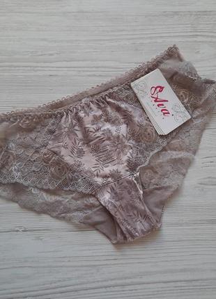 Трусики бікіні ava lingerie польща бежеві колір тауп р.36 s жакардові мереживні