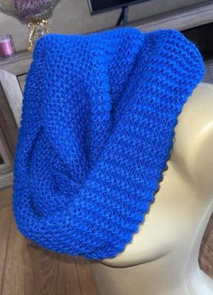 Синий шарф снуд бафф теплый объемный шарфик2 фото