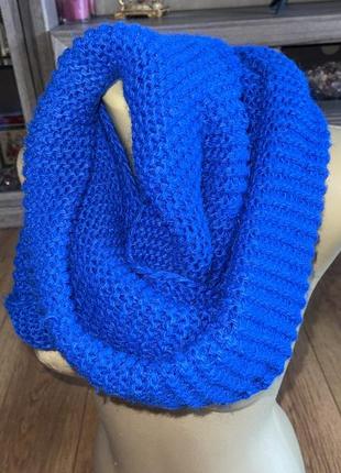 Синий шарф снуд бафф теплый объемный шарфик3 фото
