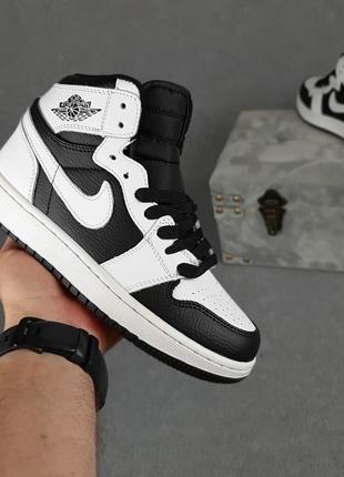 Nike air jordan 1 белые с черным кроссовки кеды найк джордан мужские весенние осенние демисезонные демисезон топ качество высокие кожаные кожаные