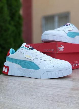 Женские кроссовки   puma cali белые бирюзовая полоса3 фото