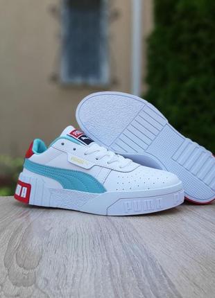 Женские кроссовки   puma cali белые бирюзовая полоса4 фото