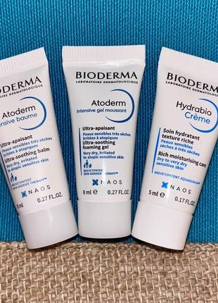 Набор биодерма - bioderma atoderm intensive baume, увлажняющий крем для лица bioderma hydrabio creme, очищающий гель atoderm intensive gel moussant