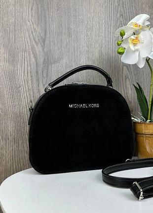 Женская сумка замшевая клатч на плечо  черная, мини сумочка натуральная замша