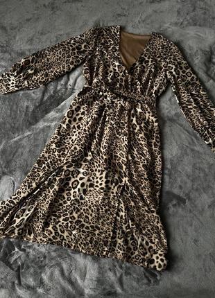 Легкое платье миди леопардовое платье миди шифоновое платье2 фото