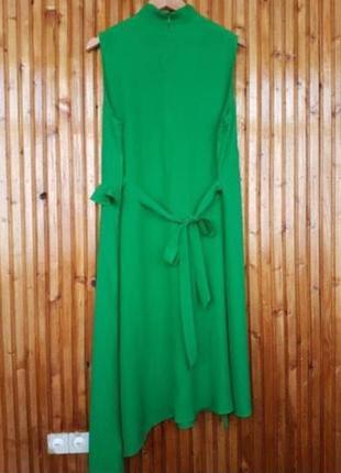 Зеленое платье миди h&amp;m с оборками.5 фото