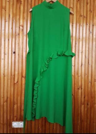 Зеленое платье миди h&amp;m с оборками.4 фото