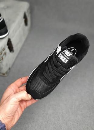 Женские кроссовки new balance 574 black whiteque беланс черного с белым цветами3 фото