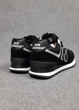 Женские кроссовки new balance 574 black whiteque беланс черного с белым цветами5 фото