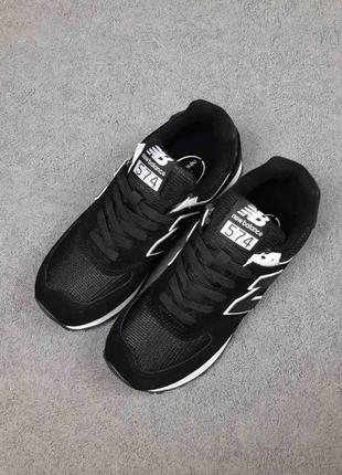 Женские кроссовки new balance 574 black whiteque беланс черного с белым цветами6 фото