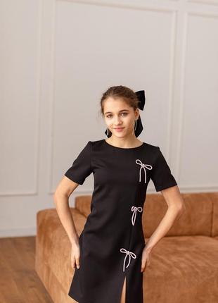 Платье детское, подростковое, с украшением брошь со стразами, нарядное, черное4 фото