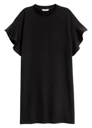 Короткое платье туника с рюшем черное хлопковое платье рубашка футболка h&amp;m