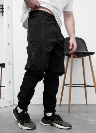 Чоловічі утеплені штани чорні брюки карго на флісі2 фото