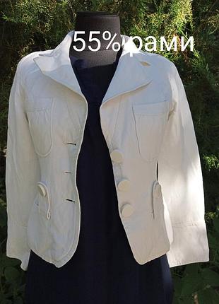 Пиджак белый натуральная ткань крапива с поясом рюши романтический летний рамии