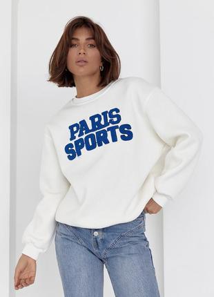 Теплый свитшот на флисе с надписью paris sports