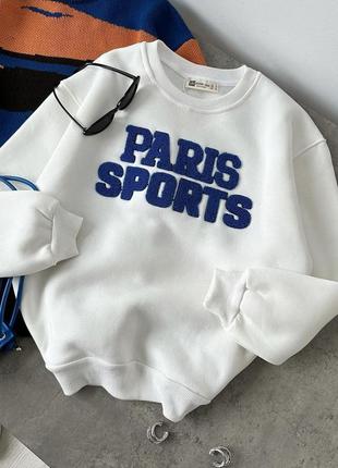 Теплый свитшот на флисе с надписью paris sports