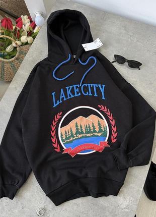 Утепленное худи с принтом и надписью lake city1 фото
