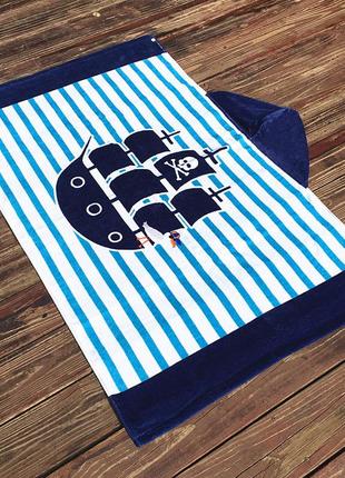 Рушник махровий з капюшоном, для хлопчика. піратський корабель. 76*127 див.