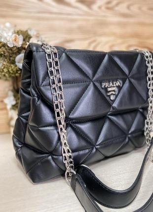 Сумка женская prada, черная (прада, клатч, маленькая, кожаная, сумочка, кошелек, рюкзак)5 фото