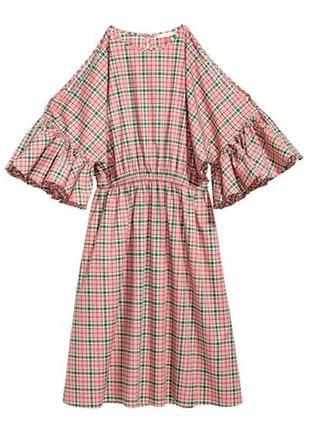 Стильне бавовняне літнє плаття міді h&m з відкритими плечиками і пишними рукавами.1 фото