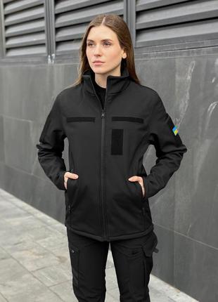 Куртка женская тактическая softshell демисезонная на флисе shadow черная ветровка софтшелл весенняя осенняя