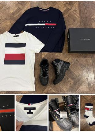 Комплект tommy hilfiger: футболка, світшот, черевики, шкарпетки