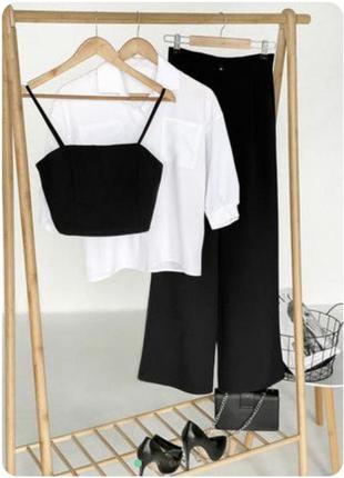 Костюм тройка штаны палаццо блуза трп черный белый2 фото