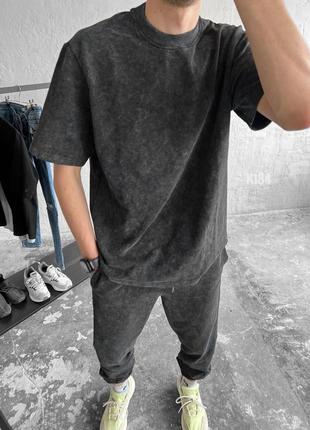 Темно сірий спортивний костюм футболка штани1 фото
