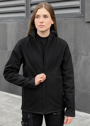 Куртка жіноча softshell на флісі весняна осіння shadow чорна вітровка демісезонна софтшелл